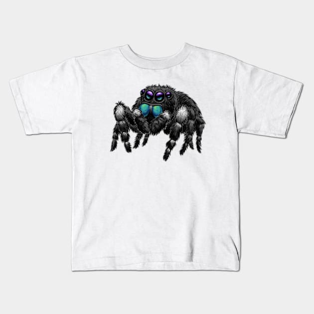 Daring Jumping Spider Phidippus Audax Kids T-Shirt by RJKpoyp